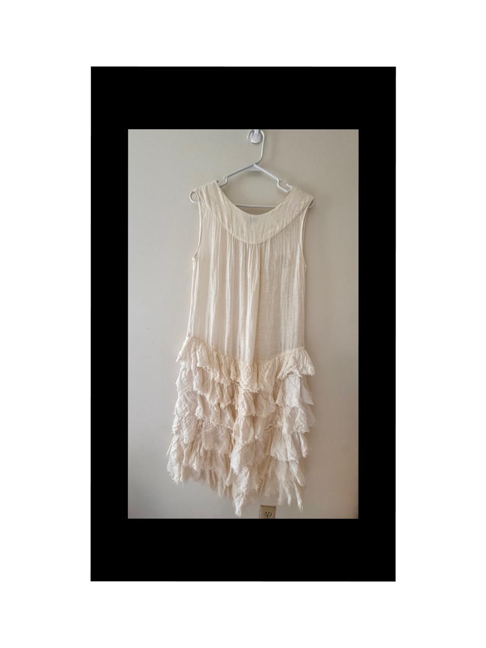 Grizas Ivory Linen Blend Ruffle Tunic Dress Boho Cottagecore - Picture 3 of 5